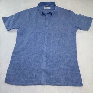 Linen Club Men’s Blue Short-Sleeve Linen Shirt size L